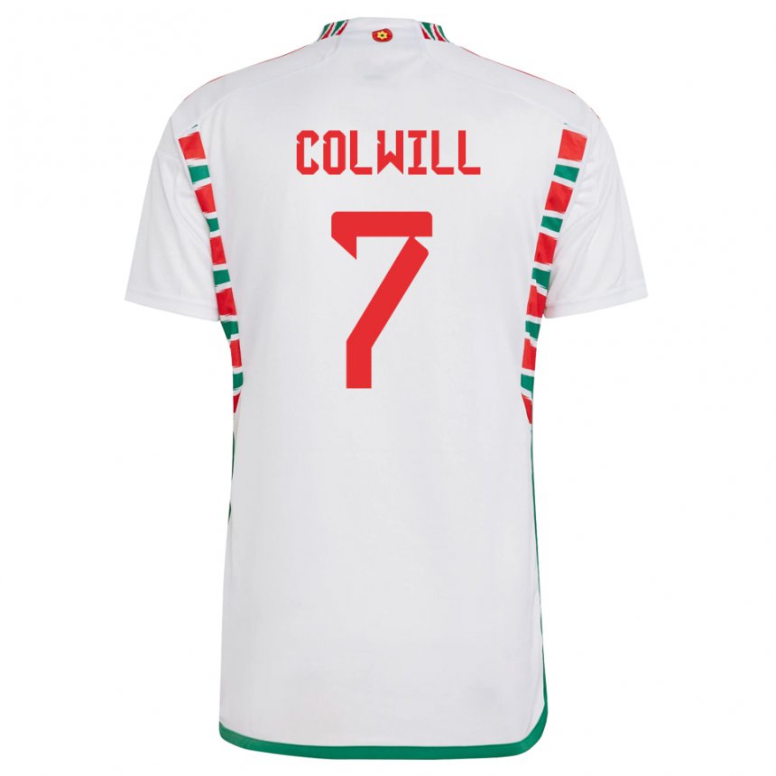 Gyermek Walesi Joel Colwill #7 Fehér Idegenbeli Jersey 22-24 Mez Póló Ing