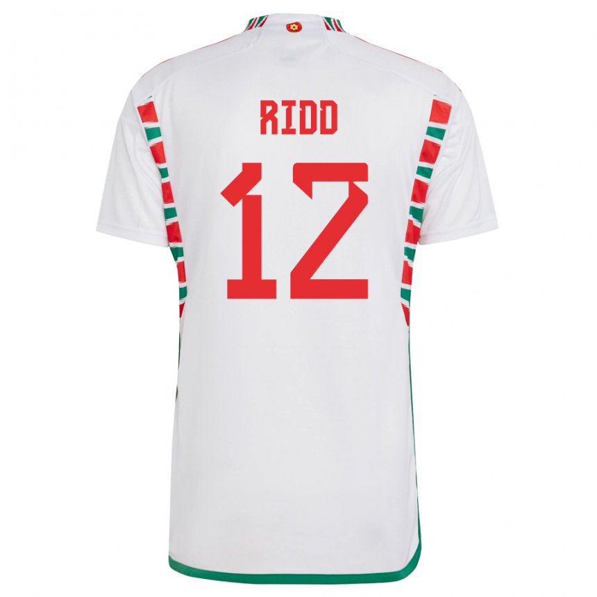 Gyermek Walesi Lewis Ridd #12 Fehér Idegenbeli Jersey 22-24 Mez Póló Ing