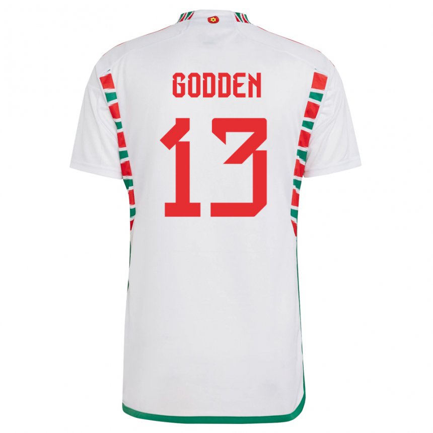 Gyermek Walesi Scott Godden #13 Fehér Idegenbeli Jersey 22-24 Mez Póló Ing