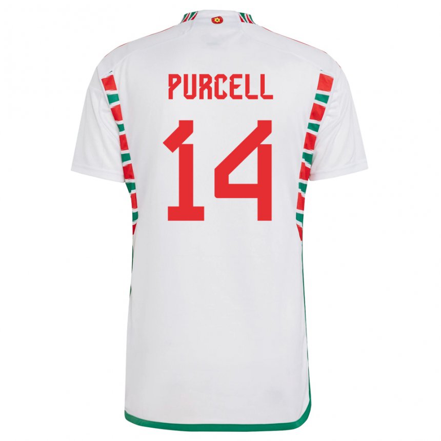 Gyermek Walesi Benjamin Purcell #14 Fehér Idegenbeli Jersey 22-24 Mez Póló Ing