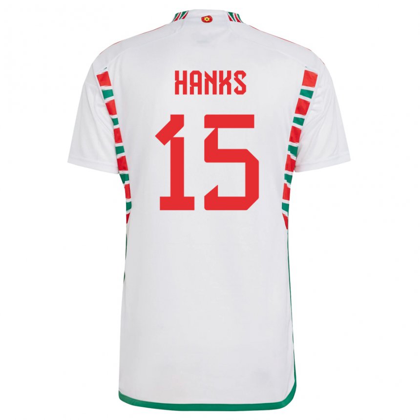 Gyermek Walesi Justin Hanks #15 Fehér Idegenbeli Jersey 22-24 Mez Póló Ing