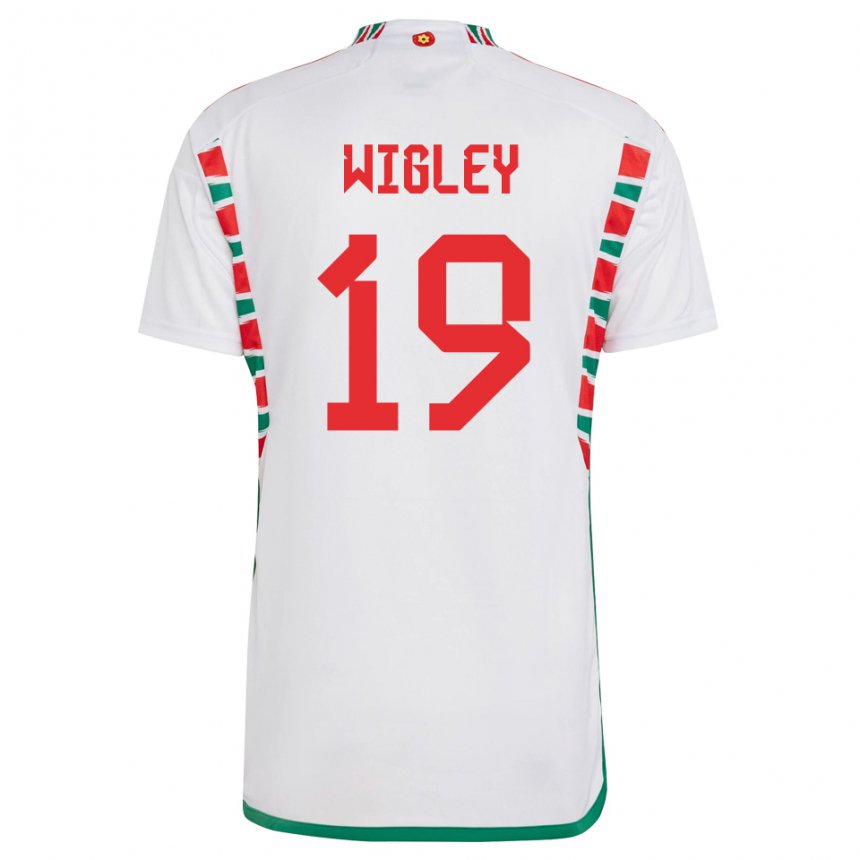 Gyermek Walesi Morgan Wigley #19 Fehér Idegenbeli Jersey 22-24 Mez Póló Ing