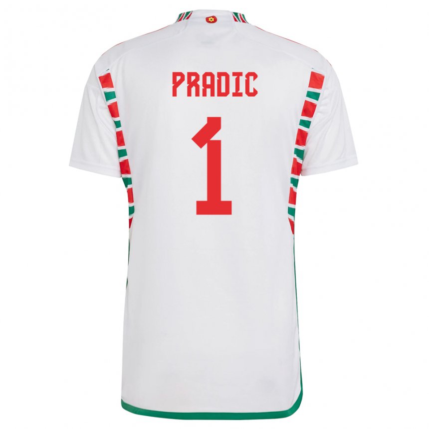 Gyermek Walesi James Pradic #1 Fehér Idegenbeli Jersey 22-24 Mez Póló Ing