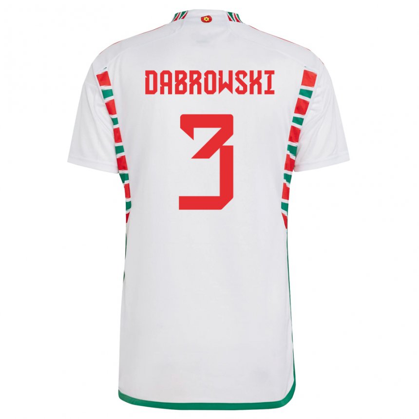 Gyermek Walesi Sebastian Dabrowski #3 Fehér Idegenbeli Jersey 22-24 Mez Póló Ing