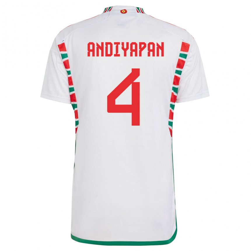 Gyermek Walesi William Andiyapan #4 Fehér Idegenbeli Jersey 22-24 Mez Póló Ing