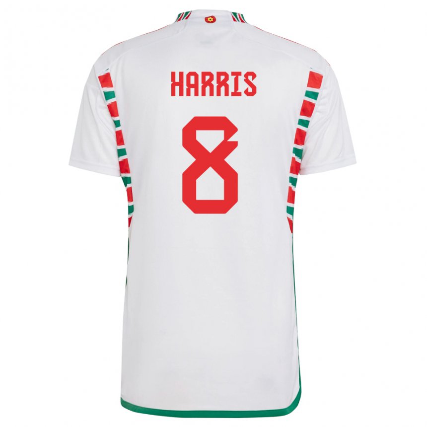 Gyermek Walesi Luke Harris #8 Fehér Idegenbeli Jersey 22-24 Mez Póló Ing