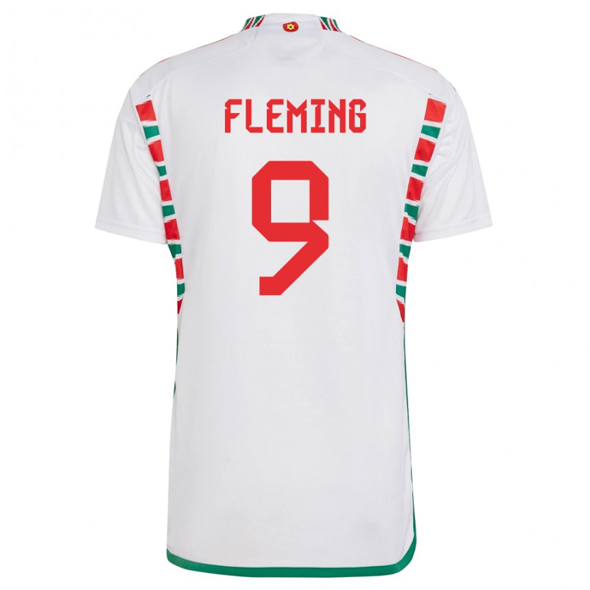 Gyermek Walesi Cole Fleming #9 Fehér Idegenbeli Jersey 22-24 Mez Póló Ing