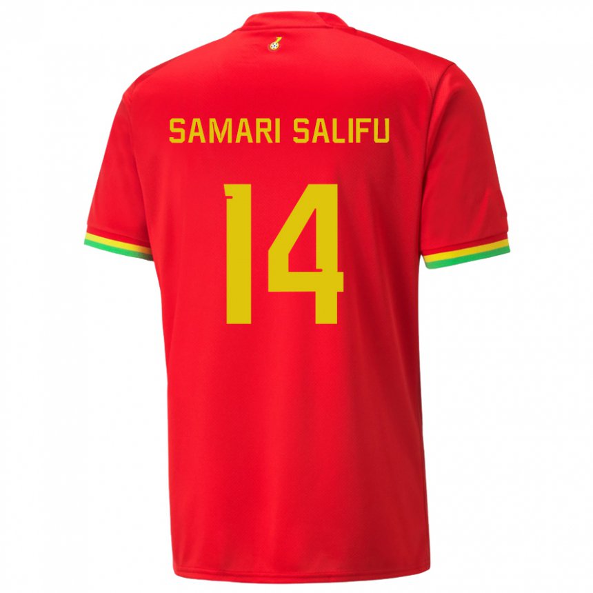 Gyermek Ghánai Abass Samari Salifu #14 Piros Idegenbeli Jersey 22-24 Mez Póló Ing