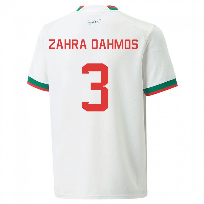 Gyermek Marokkói Fatima Zahra Dahmos #3 Fehér Idegenbeli Jersey 22-24 Mez Póló Ing