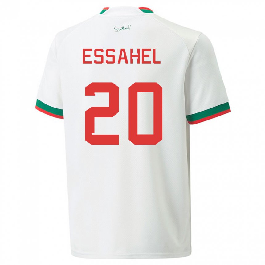 Gyermek Marokkói Mohammed Amine Essahel #20 Fehér Idegenbeli Jersey 22-24 Mez Póló Ing