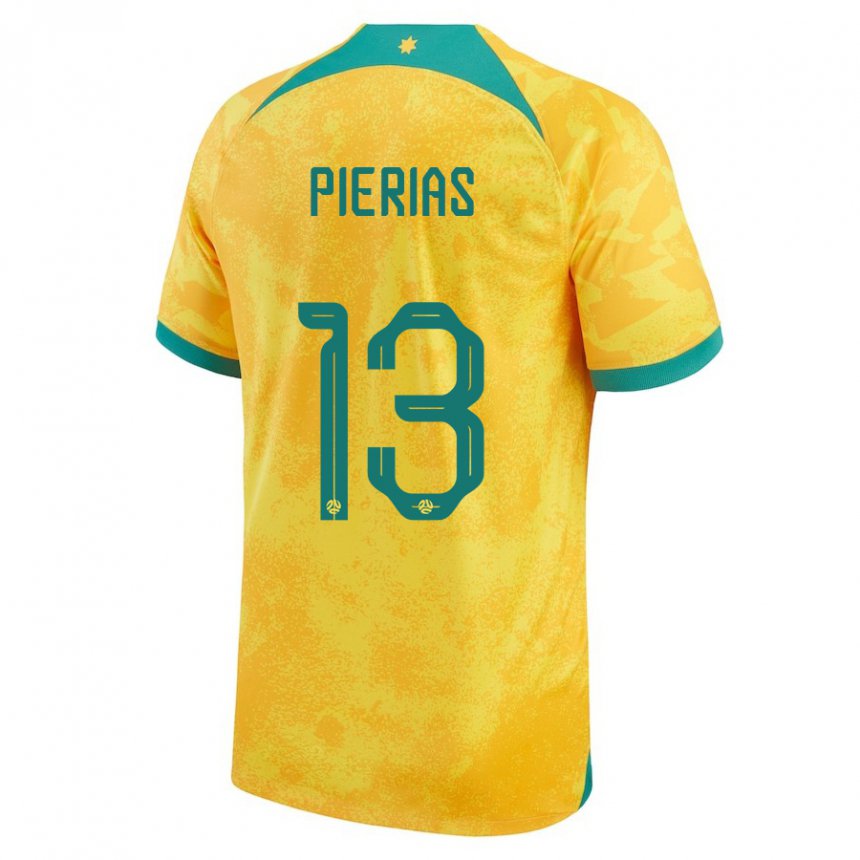 Férfi Ausztrál Dylan Pierias #13 Aranysárga Hazai Jersey 22-24 Mez Póló Ing