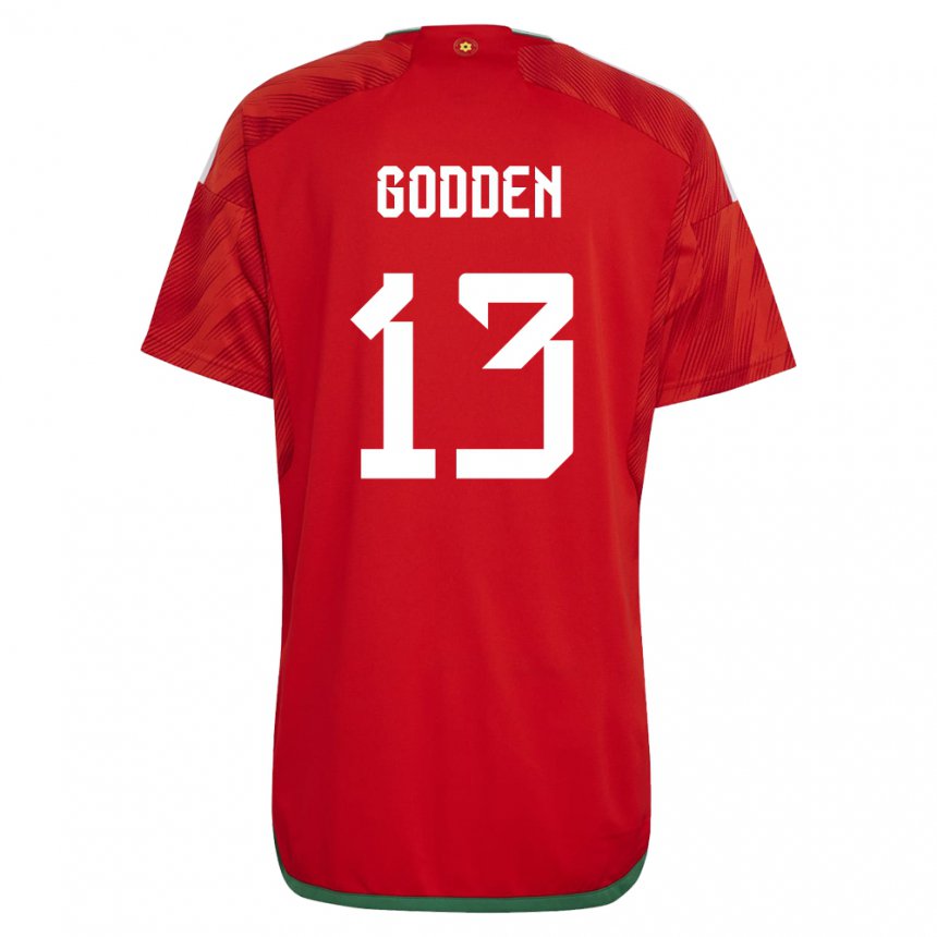 Férfi Walesi Scott Godden #13 Piros Hazai Jersey 22-24 Mez Póló Ing