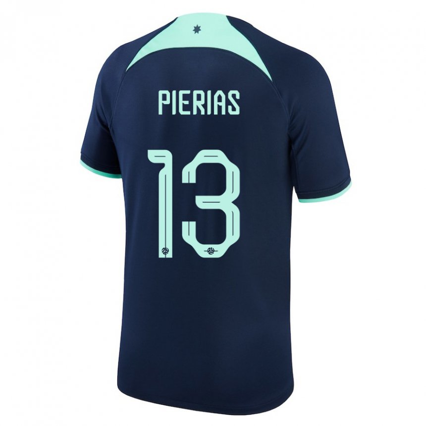 Férfi Ausztrál Dylan Pierias #13 Sötétkék Idegenbeli Jersey 22-24 Mez Póló Ing