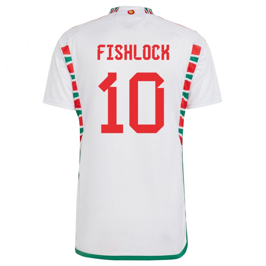 Férfi Walesi Jessica Fishlock #10 Fehér Idegenbeli Jersey 22-24 Mez Póló Ing