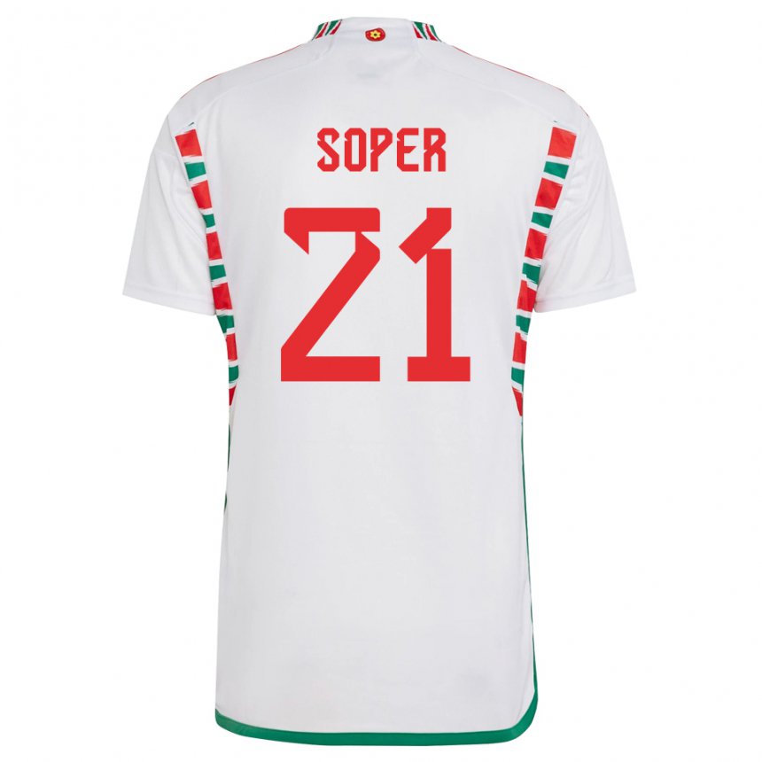 Férfi Walesi Poppy Soper #21 Fehér Idegenbeli Jersey 22-24 Mez Póló Ing