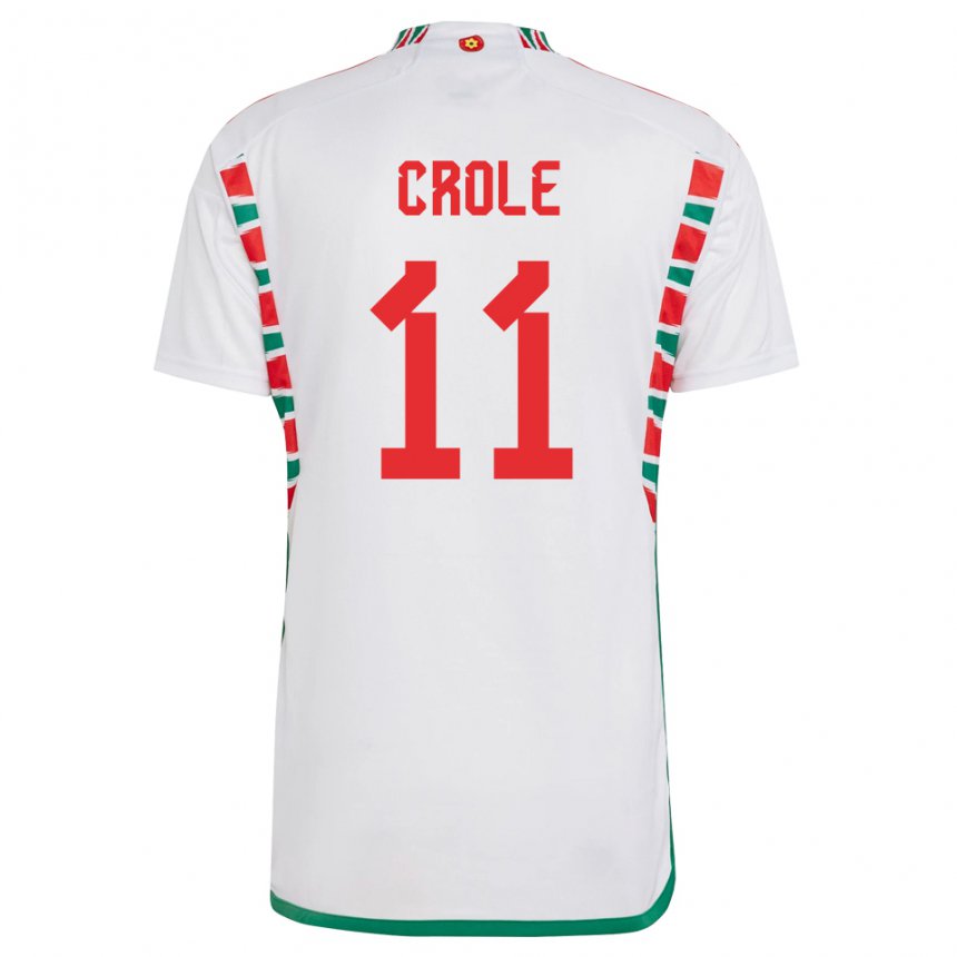 Férfi Walesi James Crole #11 Fehér Idegenbeli Jersey 22-24 Mez Póló Ing