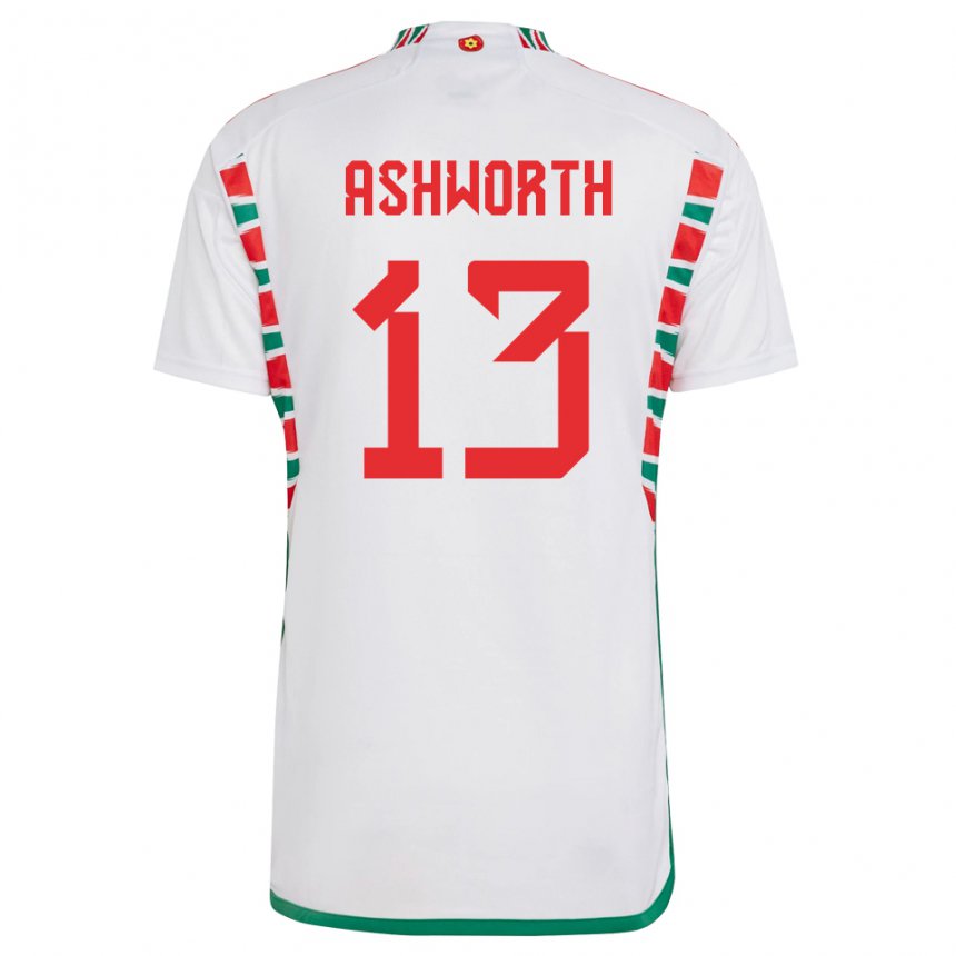 Férfi Walesi Fin Ashworth #13 Fehér Idegenbeli Jersey 22-24 Mez Póló Ing