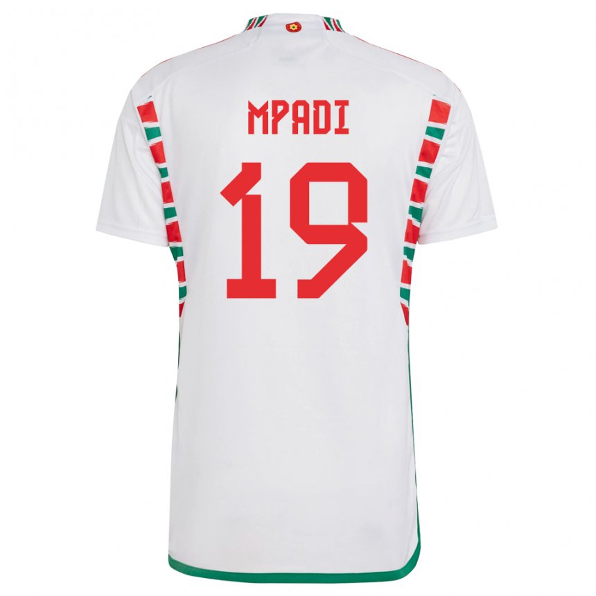 Férfi Walesi Japhet Mpadi #19 Fehér Idegenbeli Jersey 22-24 Mez Póló Ing