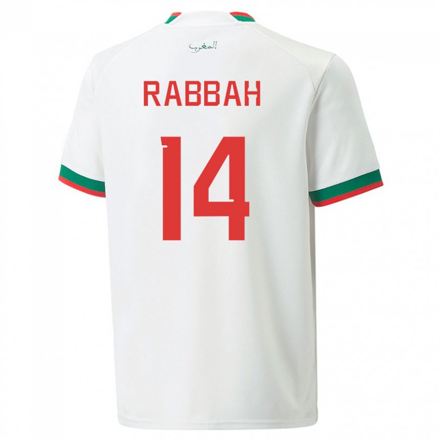 Férfi Marokkói Aziza Rabbah #14 Fehér Idegenbeli Jersey 22-24 Mez Póló Ing