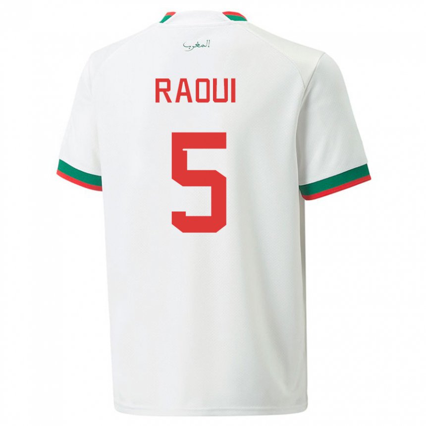 Férfi Marokkói Oussama Raoui #5 Fehér Idegenbeli Jersey 22-24 Mez Póló Ing