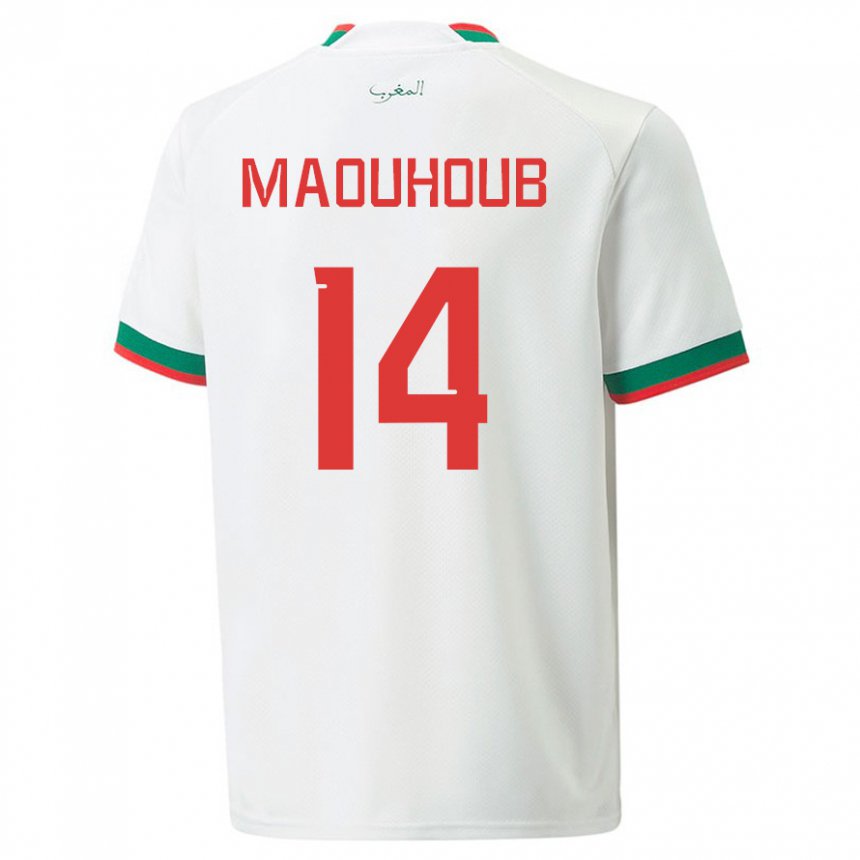 Férfi Marokkói El Mehdi Maouhoub #14 Fehér Idegenbeli Jersey 22-24 Mez Póló Ing