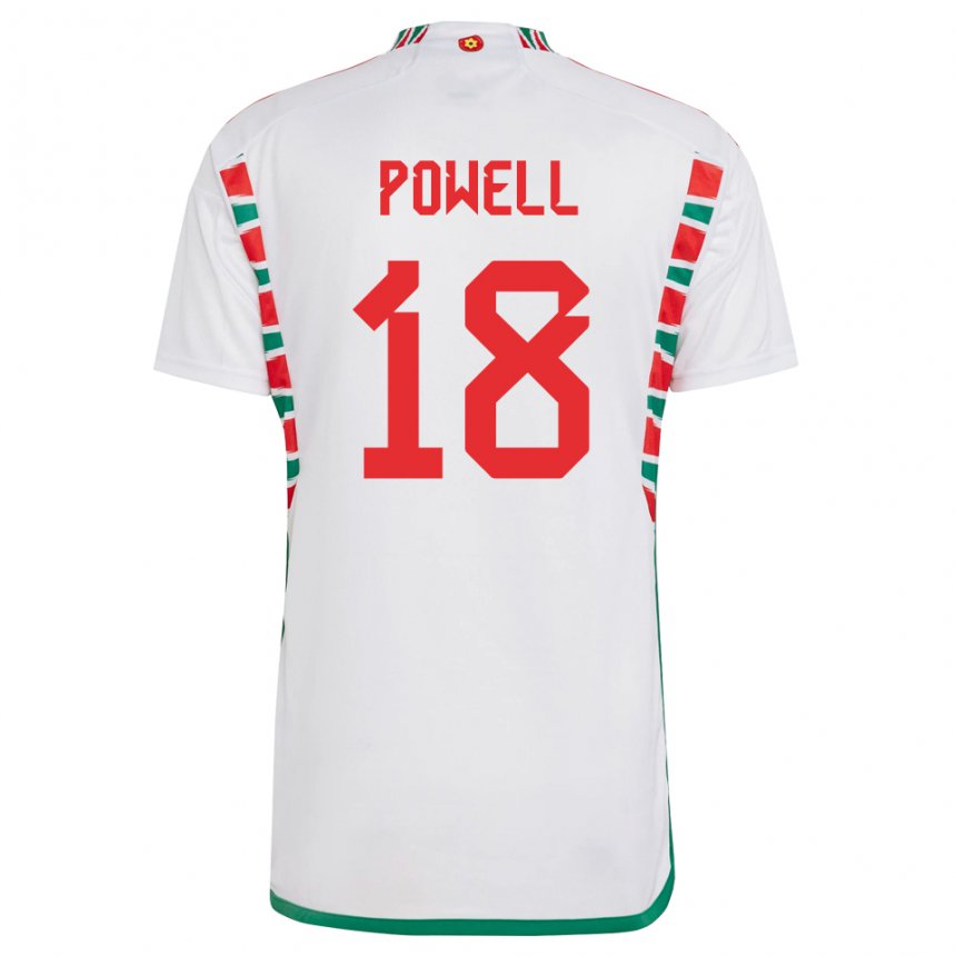 Női Walesi Ella Powell #18 Fehér Idegenbeli Jersey 22-24 Mez Póló Ing