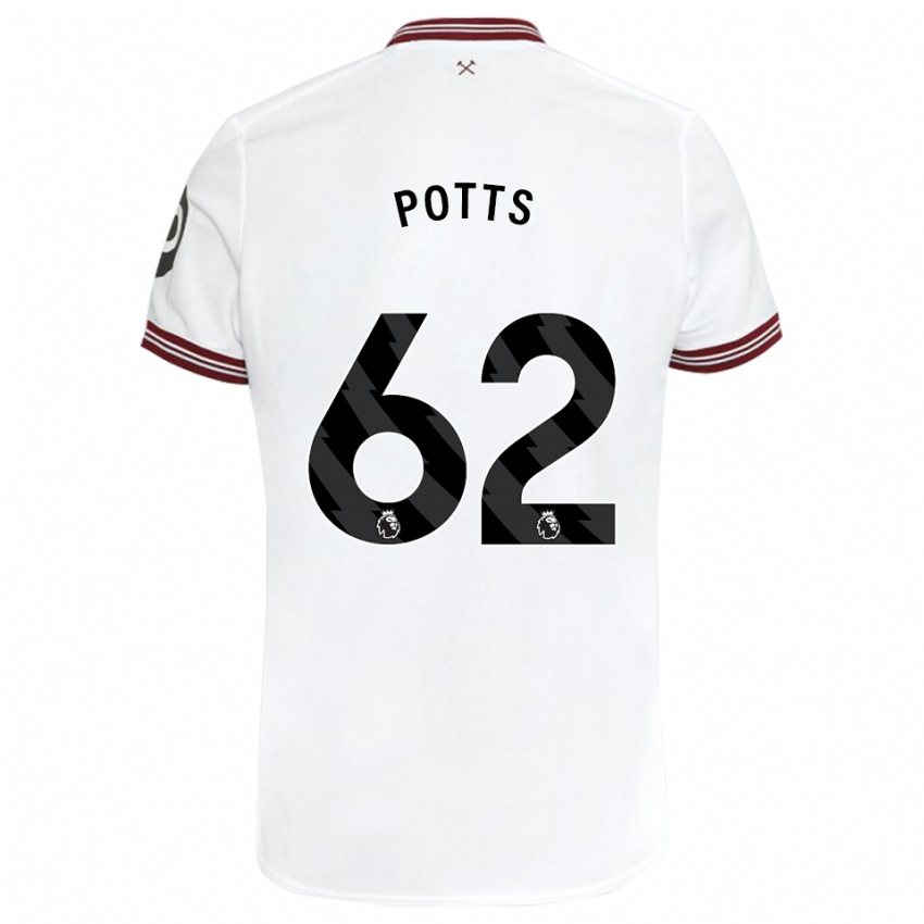 Gyermek Freddie Potts #62 Fehér Idegenbeli Jersey 2023/24 Mez Póló Ing