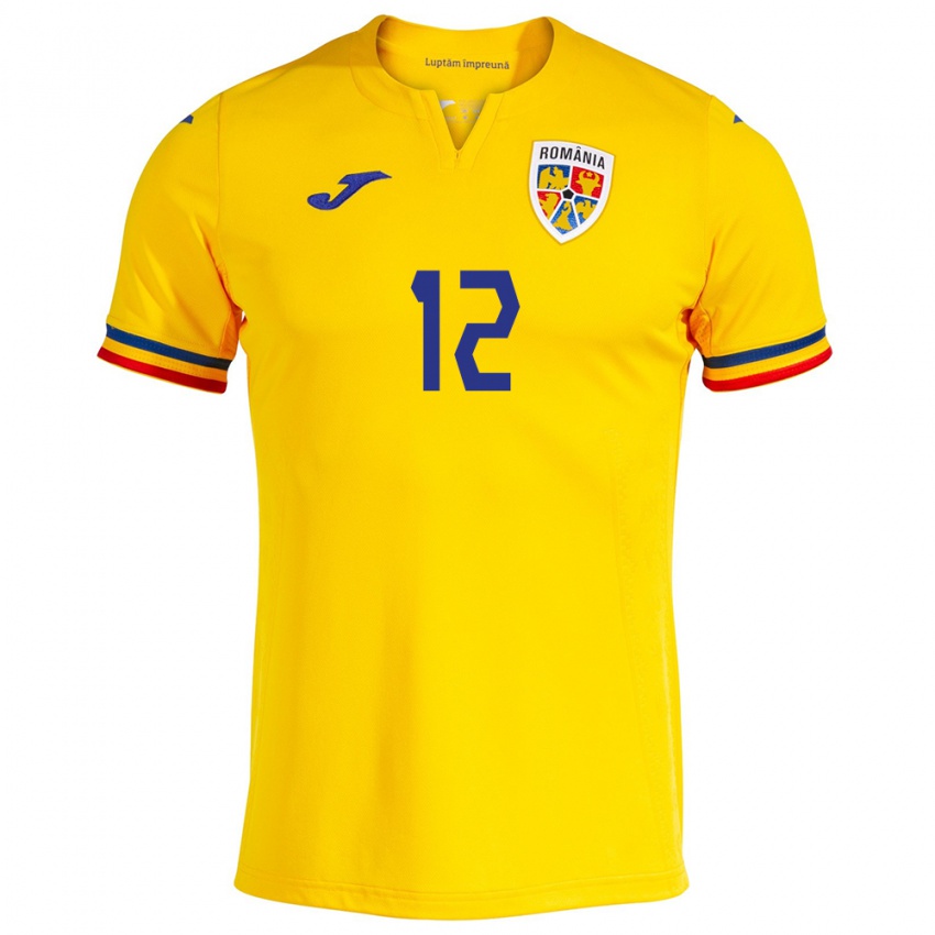 Gyermek Románia Otto Hindrich #12 Sárga Hazai Jersey 24-26 Mez Póló Ing