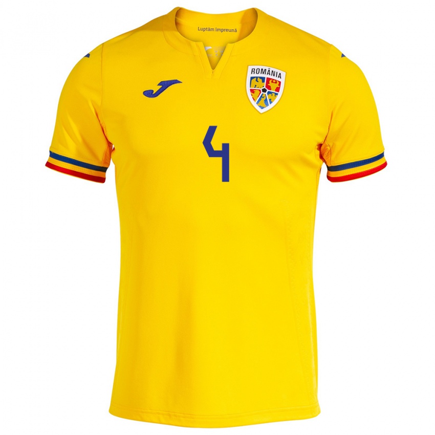 Gyermek Románia Ștefan Duțu #4 Sárga Hazai Jersey 24-26 Mez Póló Ing