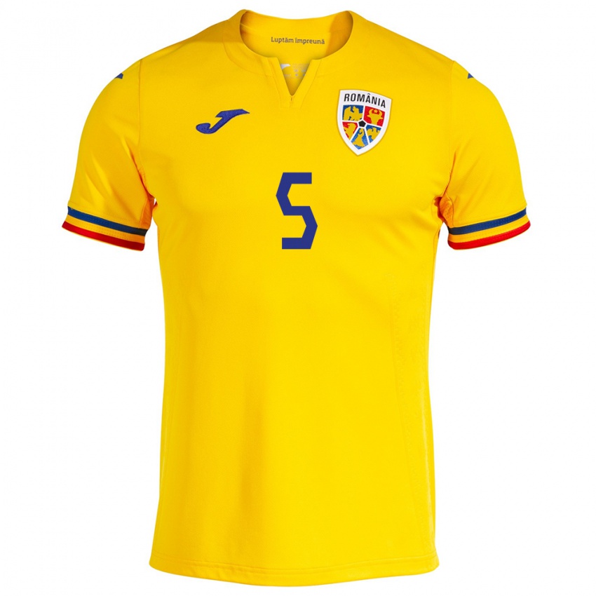 Gyermek Románia Gabriel Dănuleasă #5 Sárga Hazai Jersey 24-26 Mez Póló Ing