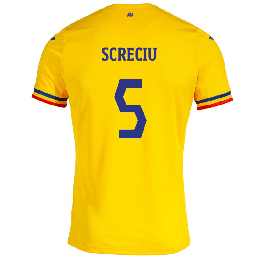 Gyermek Románia Vladimir Screciu #5 Sárga Hazai Jersey 24-26 Mez Póló Ing