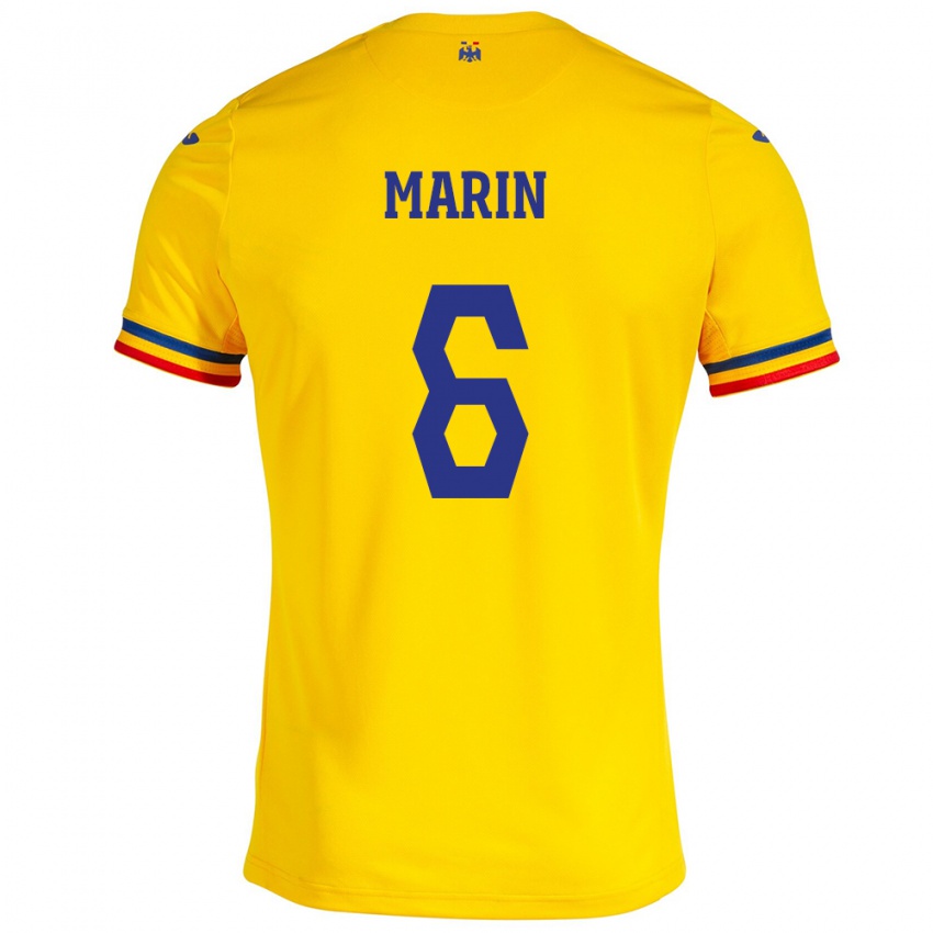 Gyermek Románia Marius Marin #6 Sárga Hazai Jersey 24-26 Mez Póló Ing