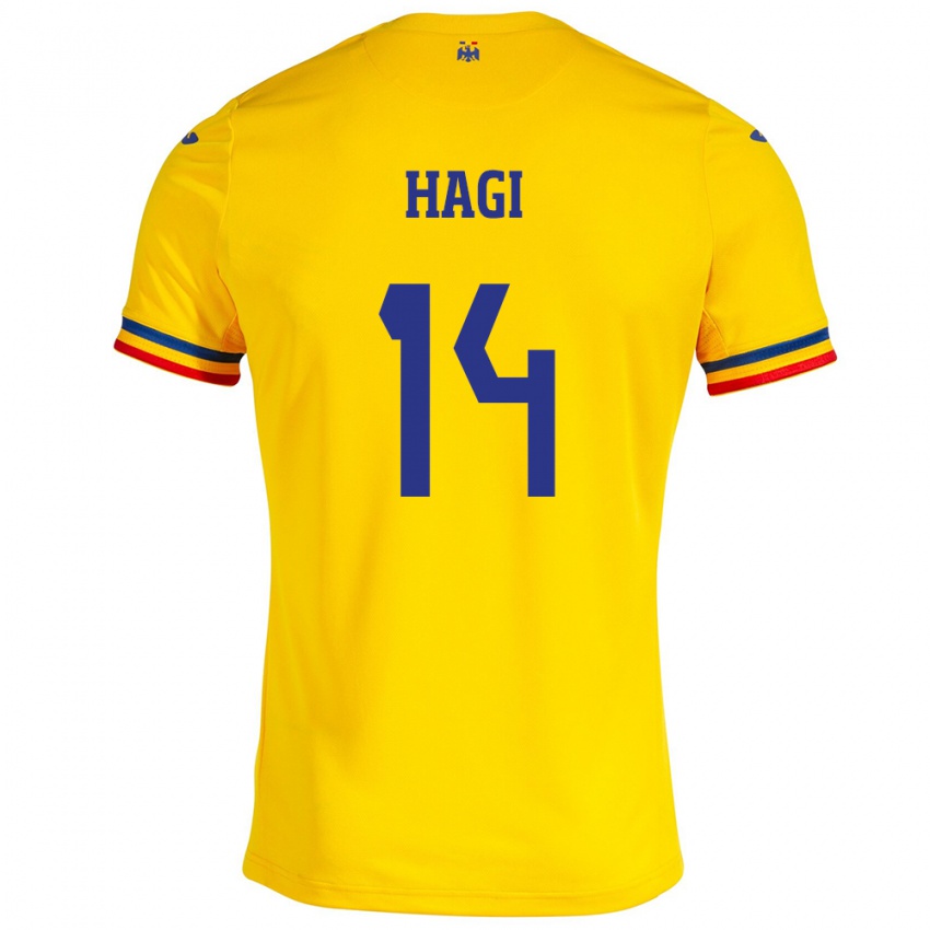 Gyermek Románia Ianis Hagi #14 Sárga Hazai Jersey 24-26 Mez Póló Ing