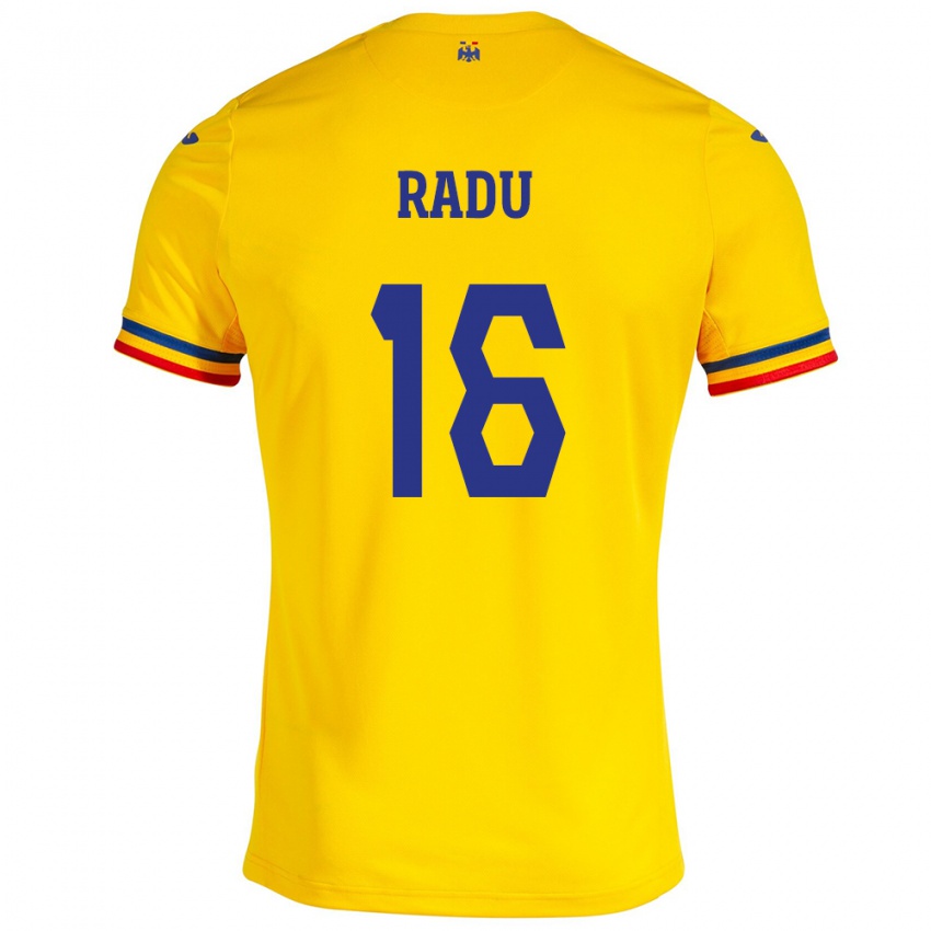 Gyermek Románia Andrei Radu #16 Sárga Hazai Jersey 24-26 Mez Póló Ing