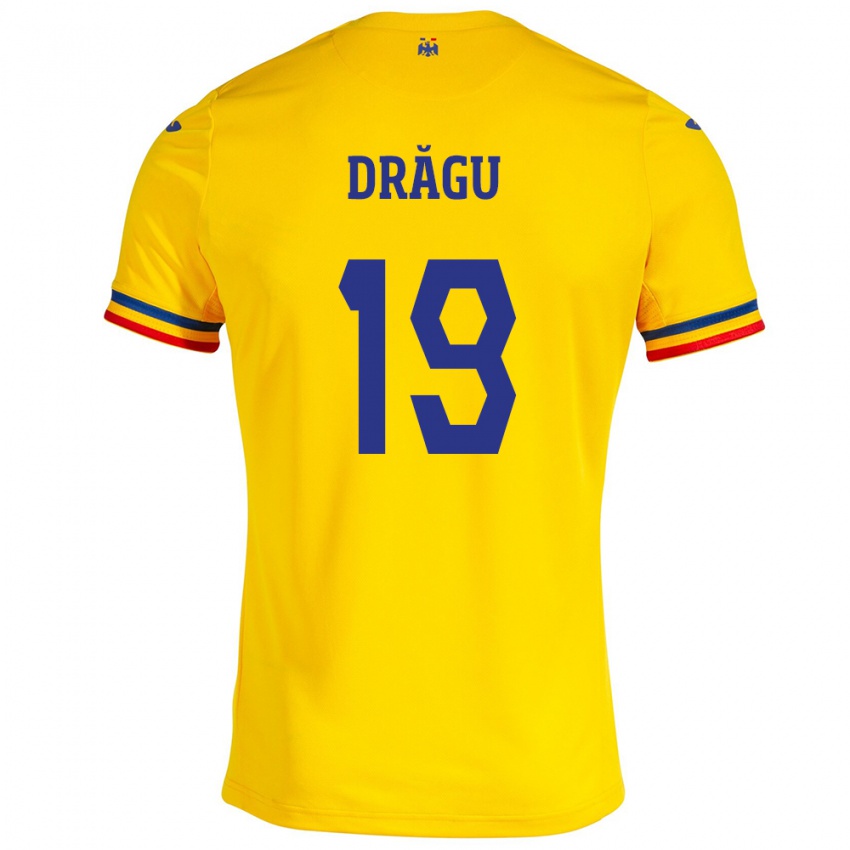 Gyermek Románia Denis Drăguş #19 Sárga Hazai Jersey 24-26 Mez Póló Ing