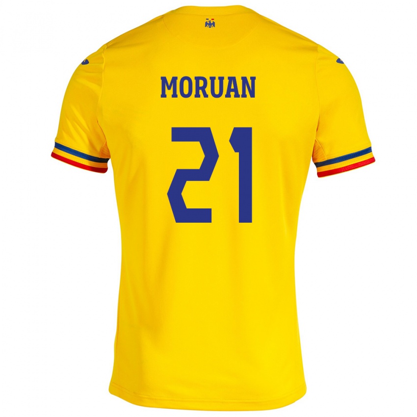 Gyermek Románia Olimpiu Moruţan #21 Sárga Hazai Jersey 24-26 Mez Póló Ing