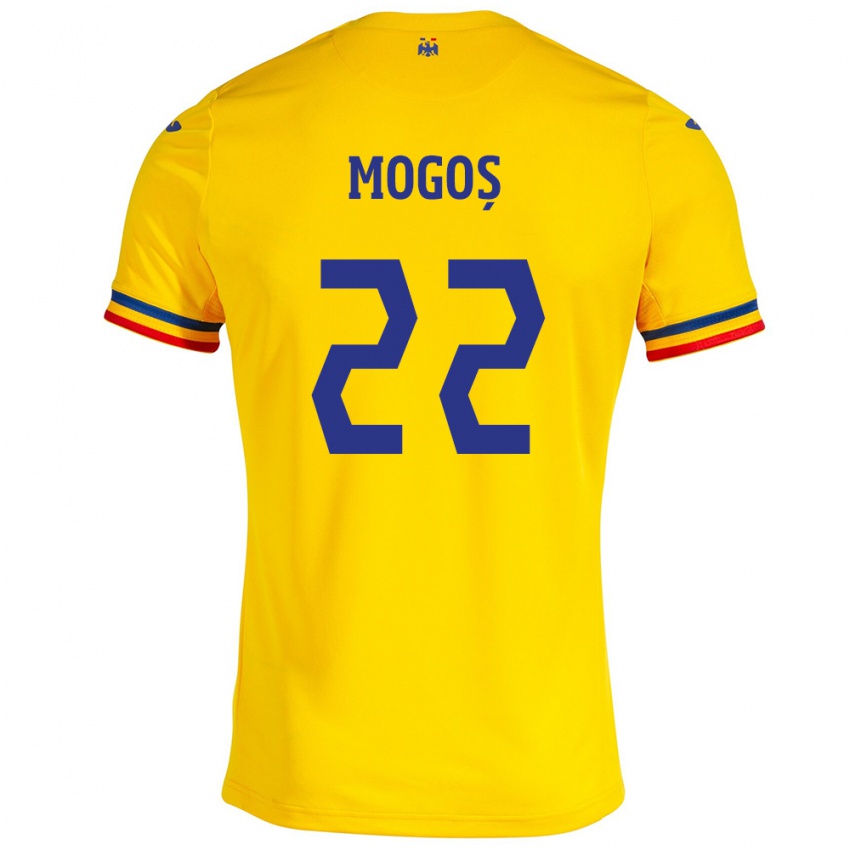 Gyermek Románia Vasile Mogoș #22 Sárga Hazai Jersey 24-26 Mez Póló Ing