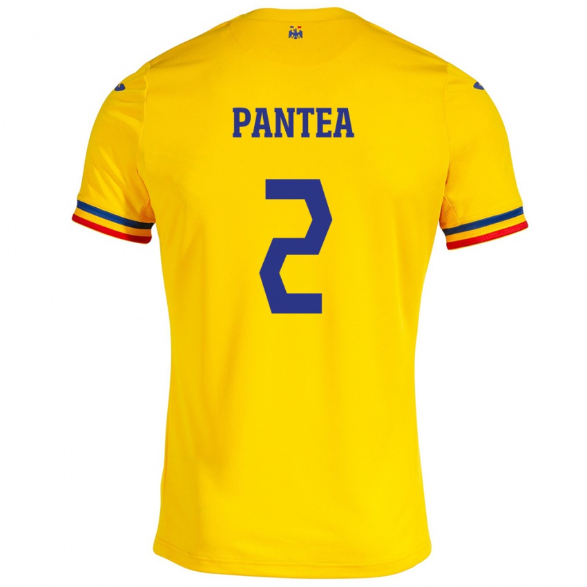 Gyermek Románia Alexandru Pantea #2 Sárga Hazai Jersey 24-26 Mez Póló Ing