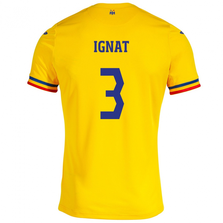 Gyermek Románia Cristian Ignat #3 Sárga Hazai Jersey 24-26 Mez Póló Ing