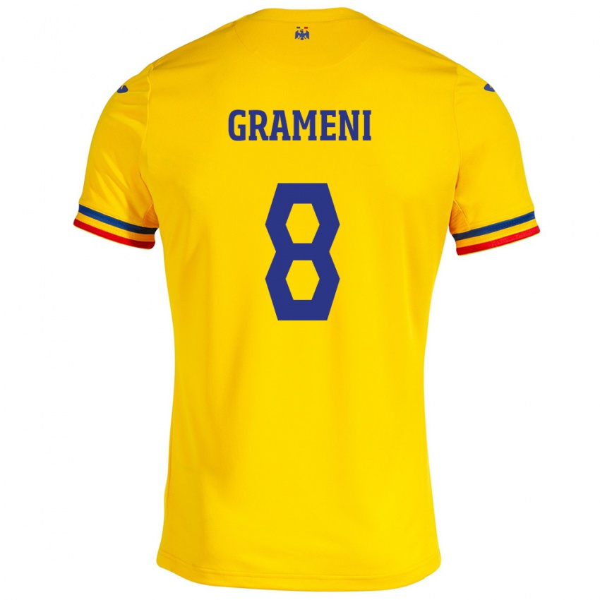 Gyermek Románia Constantin Grameni #8 Sárga Hazai Jersey 24-26 Mez Póló Ing