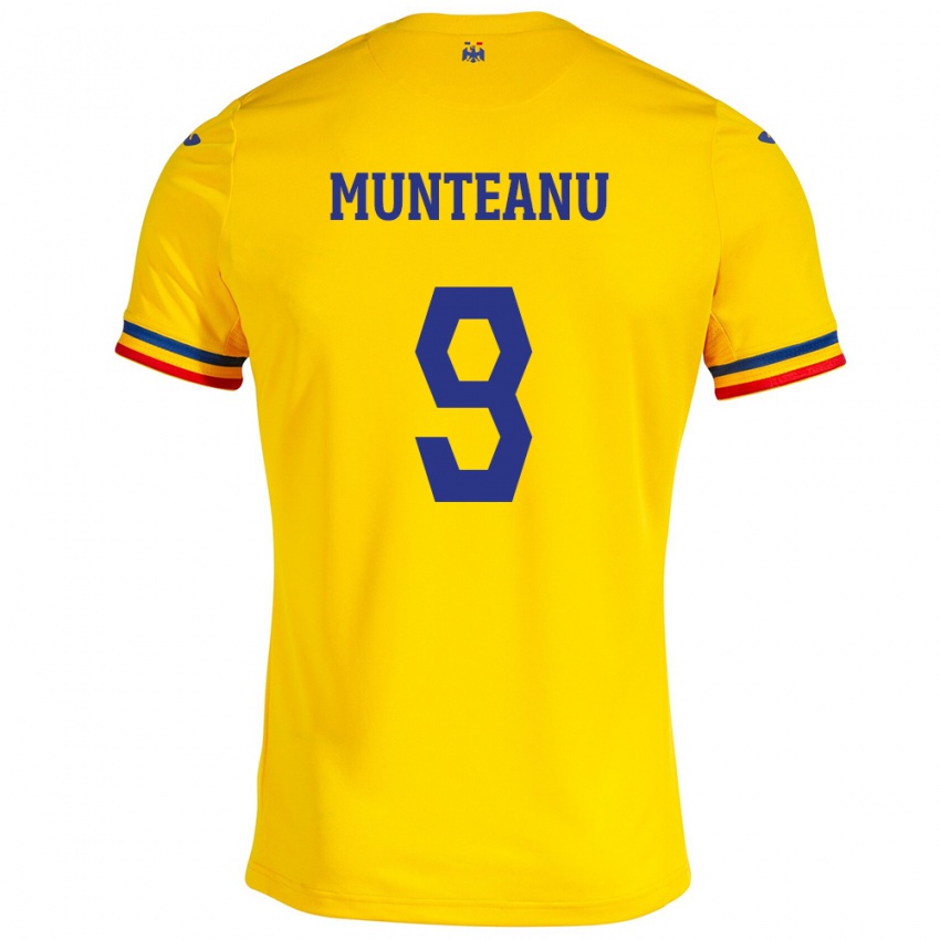 Gyermek Románia Louis Munteanu #9 Sárga Hazai Jersey 24-26 Mez Póló Ing