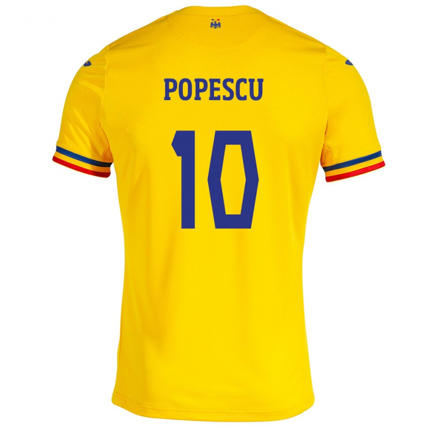 Gyermek Románia Octavian Popescu #10 Sárga Hazai Jersey 24-26 Mez Póló Ing