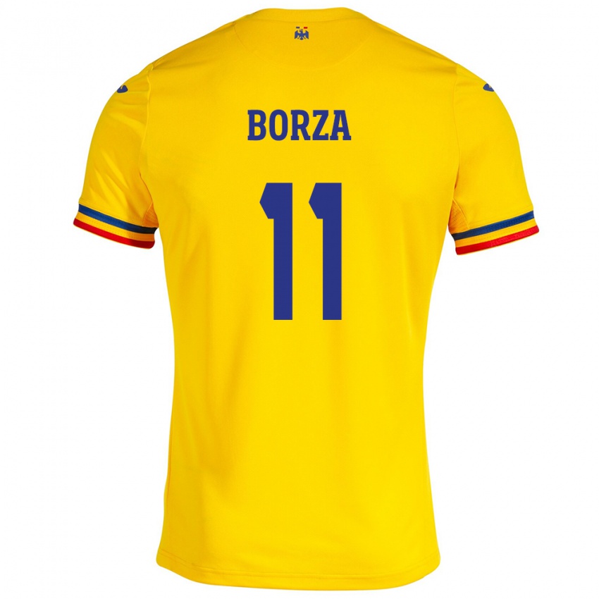 Gyermek Románia Andrei Borza #11 Sárga Hazai Jersey 24-26 Mez Póló Ing