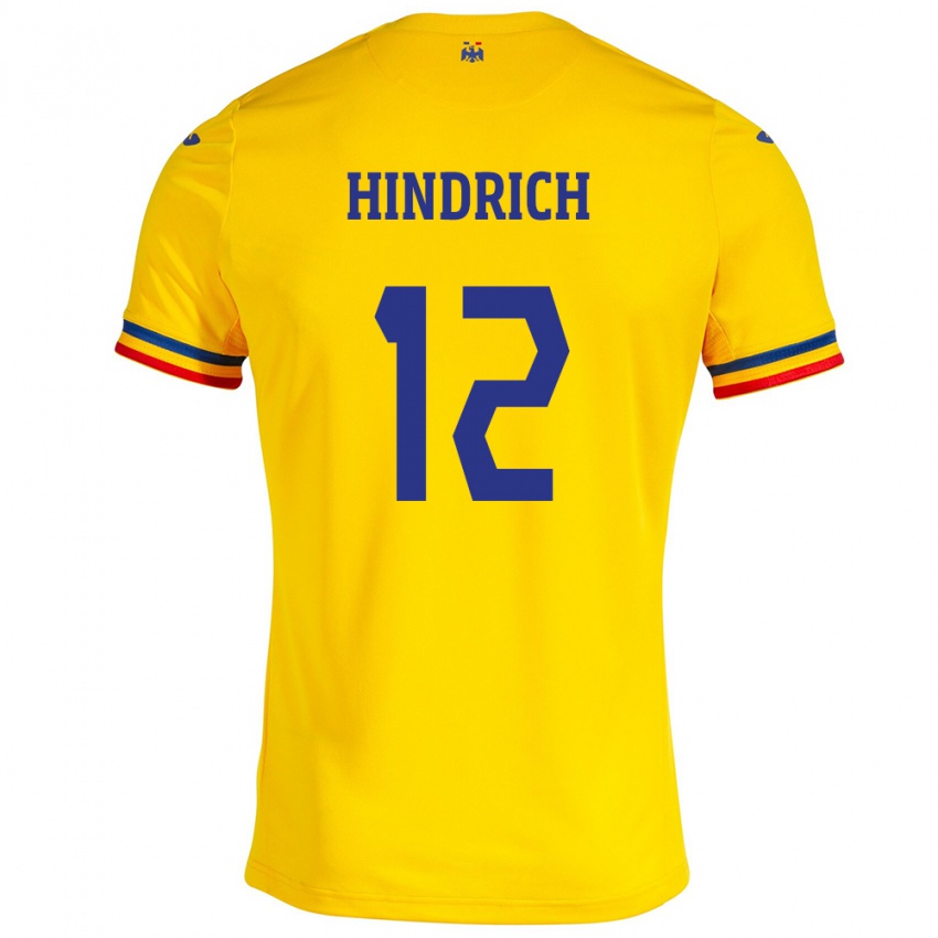 Gyermek Románia Otto Hindrich #12 Sárga Hazai Jersey 24-26 Mez Póló Ing