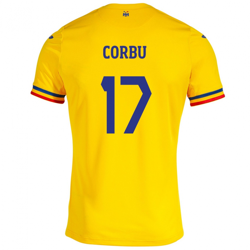 Gyermek Románia Marius Corbu #17 Sárga Hazai Jersey 24-26 Mez Póló Ing