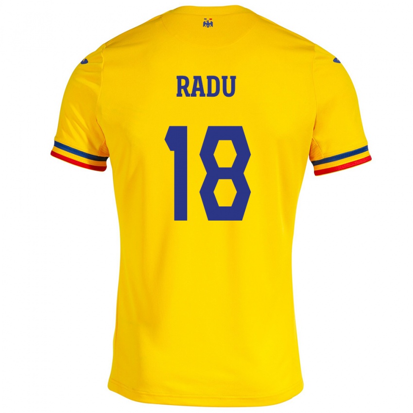 Gyermek Románia Denis Radu #18 Sárga Hazai Jersey 24-26 Mez Póló Ing