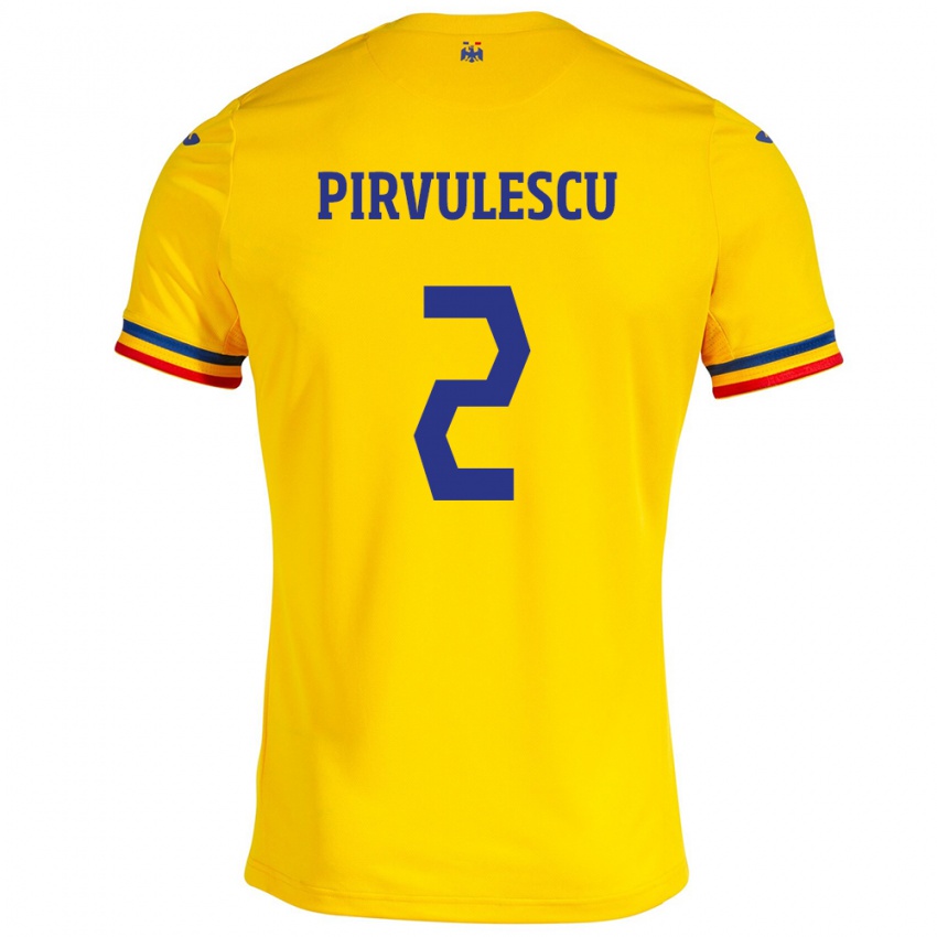 Gyermek Románia Sergiu Pîrvulescu #2 Sárga Hazai Jersey 24-26 Mez Póló Ing