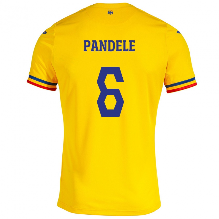 Gyermek Románia Andrei Pandele #6 Sárga Hazai Jersey 24-26 Mez Póló Ing