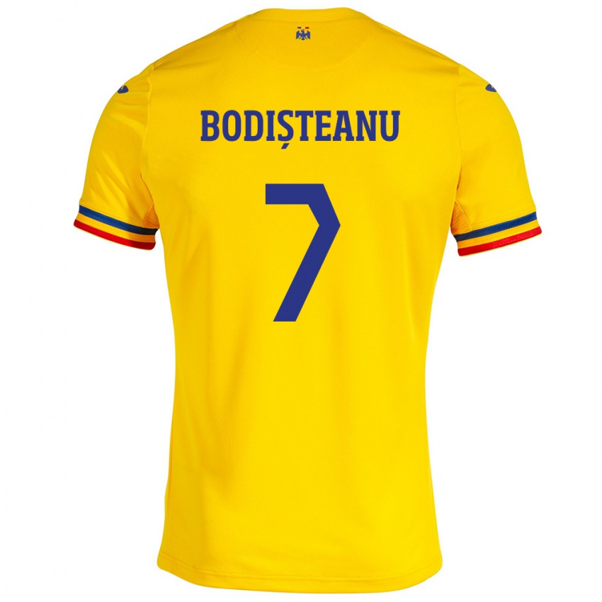 Gyermek Románia Ștefan Bodișteanu #7 Sárga Hazai Jersey 24-26 Mez Póló Ing