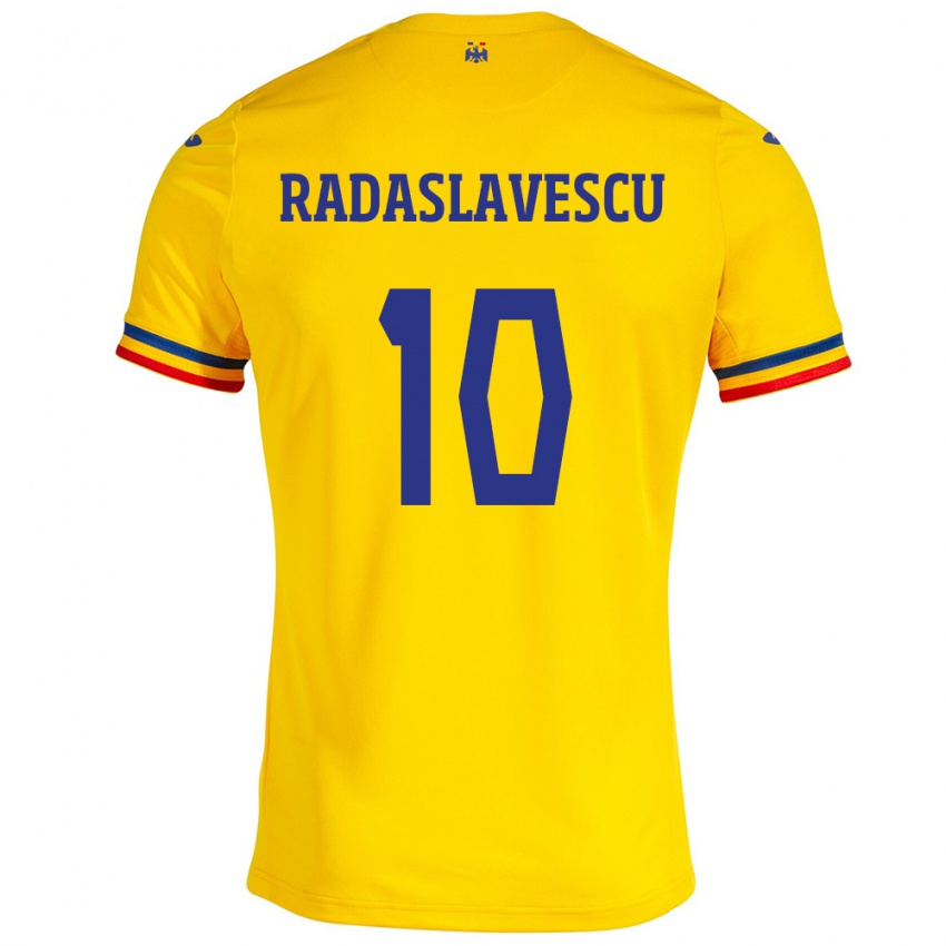 Gyermek Románia Eduard Radaslavescu #10 Sárga Hazai Jersey 24-26 Mez Póló Ing